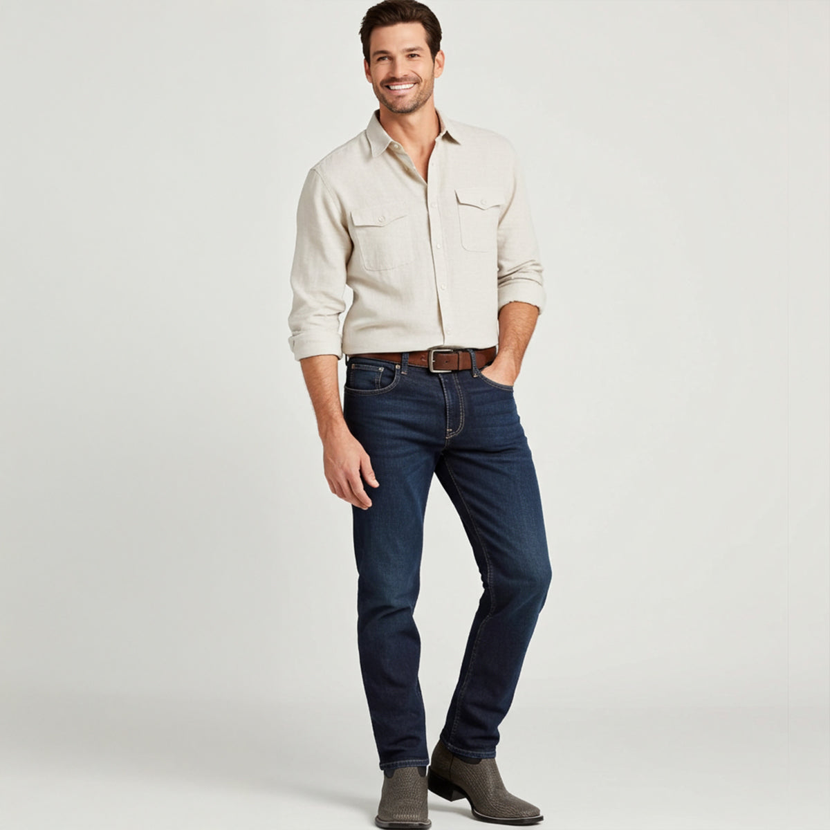 Man wearing Grey shark skin cowboy boots