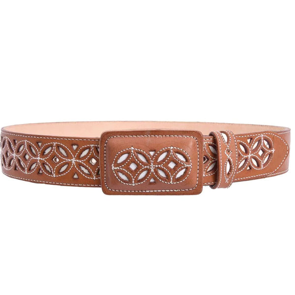 Natural Leather Carved Cowboy Belts