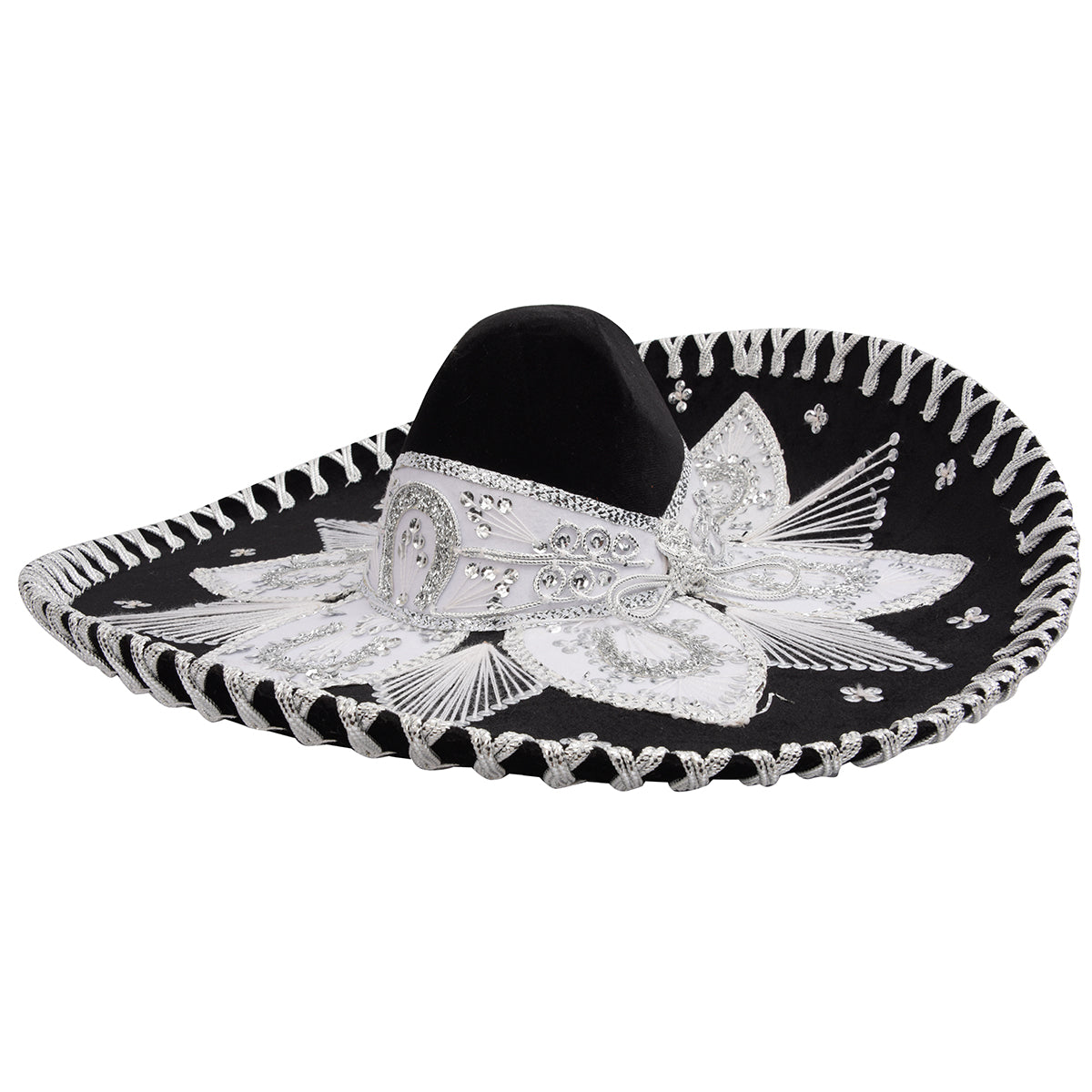 Fine Embroidery Black & Silver Sombrero Mariachi Hat.