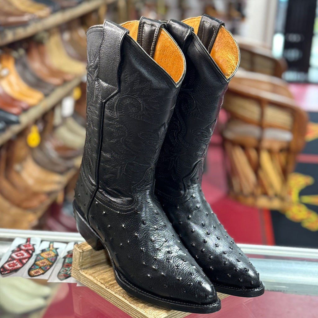 Black Ostrich Print Cowboy Boots Carreta Boots