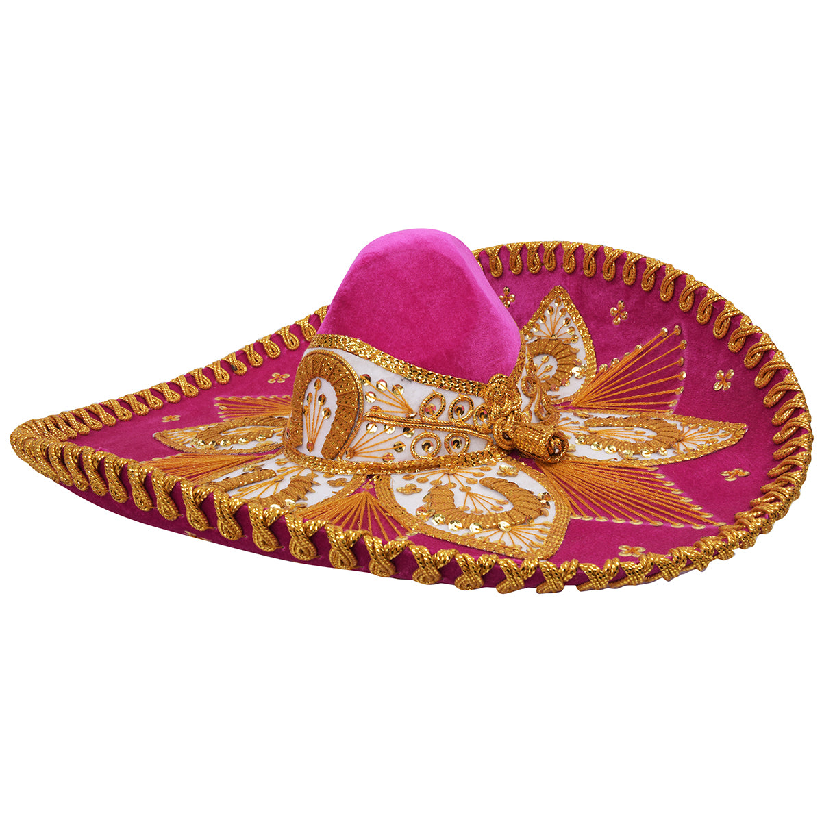 Fine Embroidery Pink Gold Mariachi Hat.