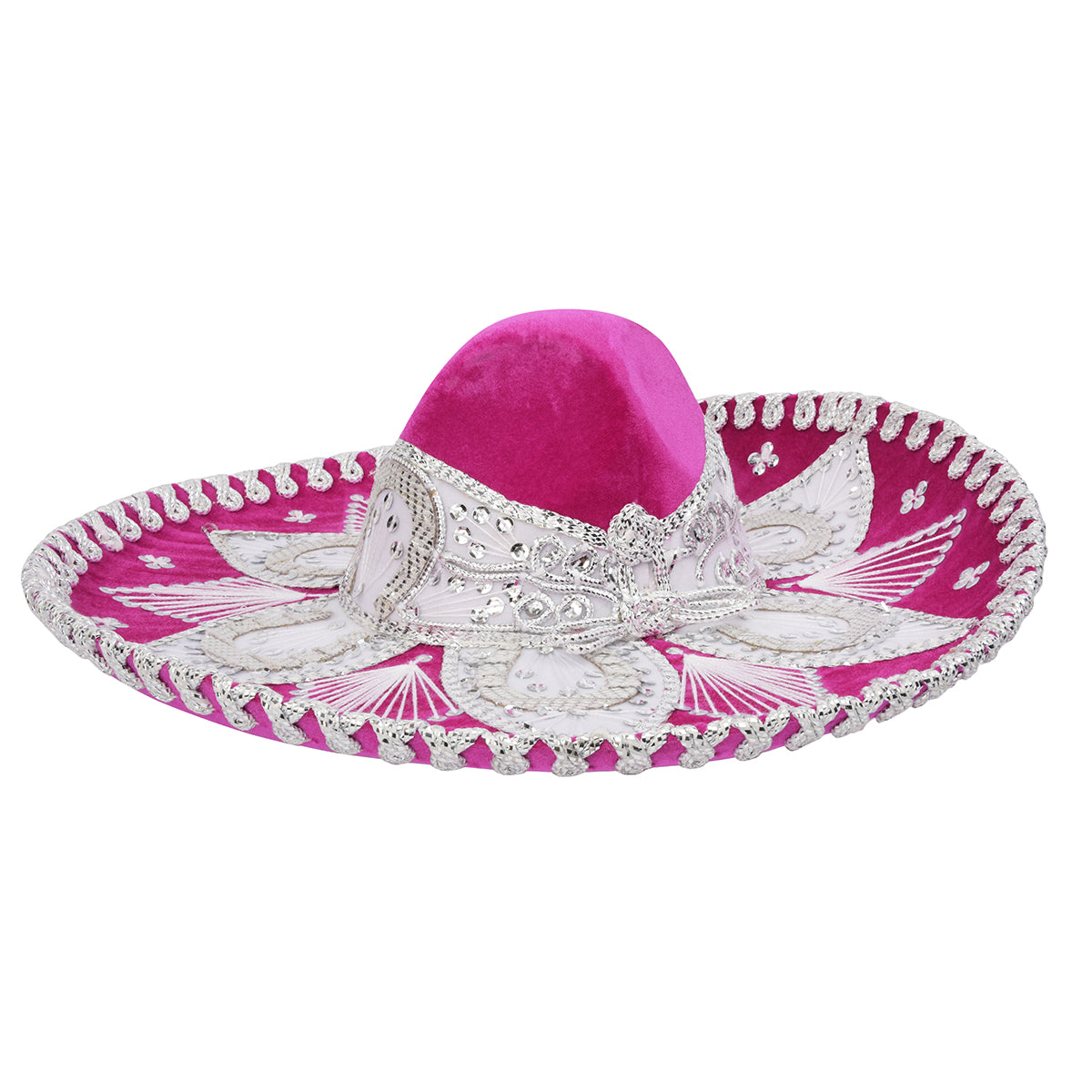 Fine Embroidery Pink & Silver Mariachi Hat.