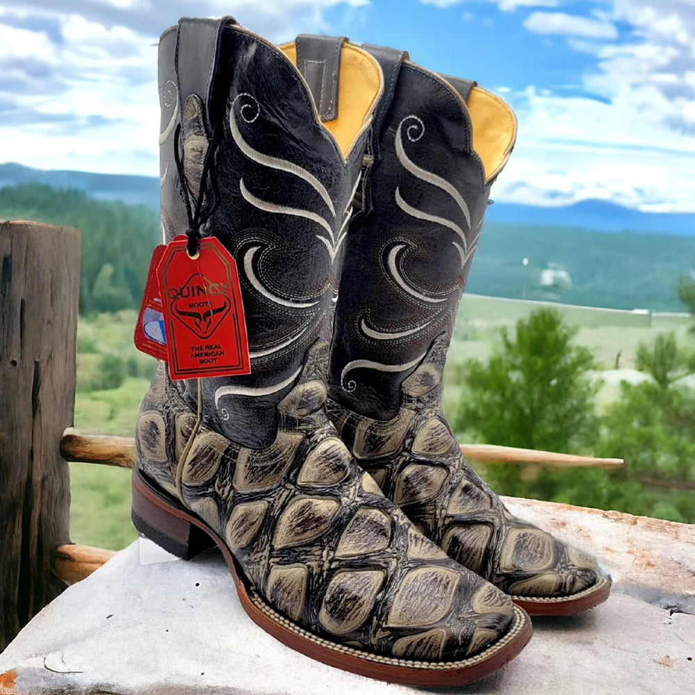 Pirarucu Print Boots by Quincy Square Toe
