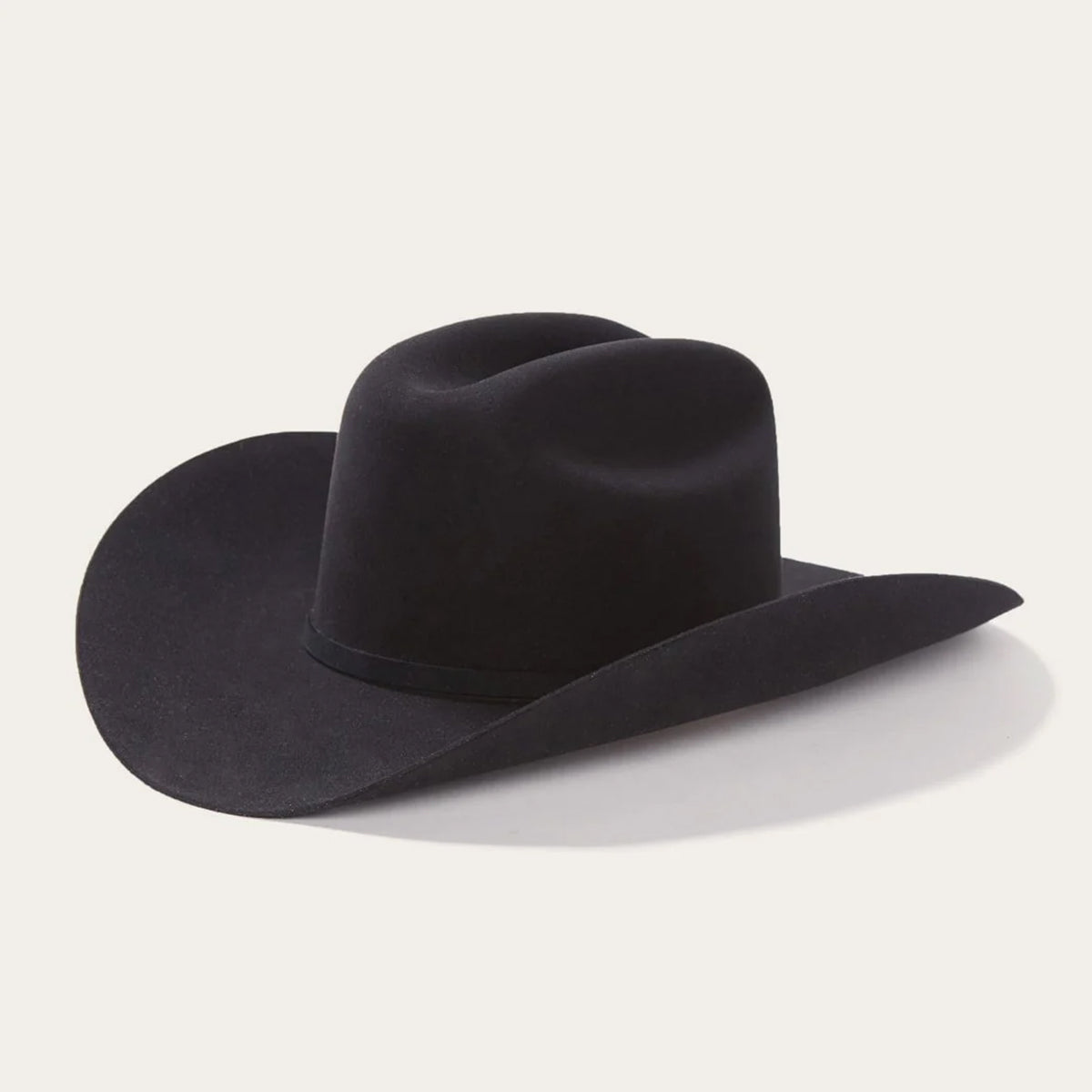 Stetson El Presidente 100x beaver black felt cowboy hat on a light gray background.