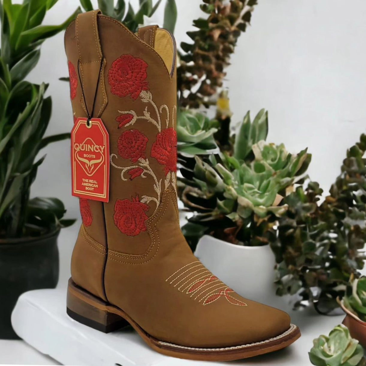 Quincy Botas Vaqueras Para Mujer Con Flores Rojas – VAQUERO BOOTS