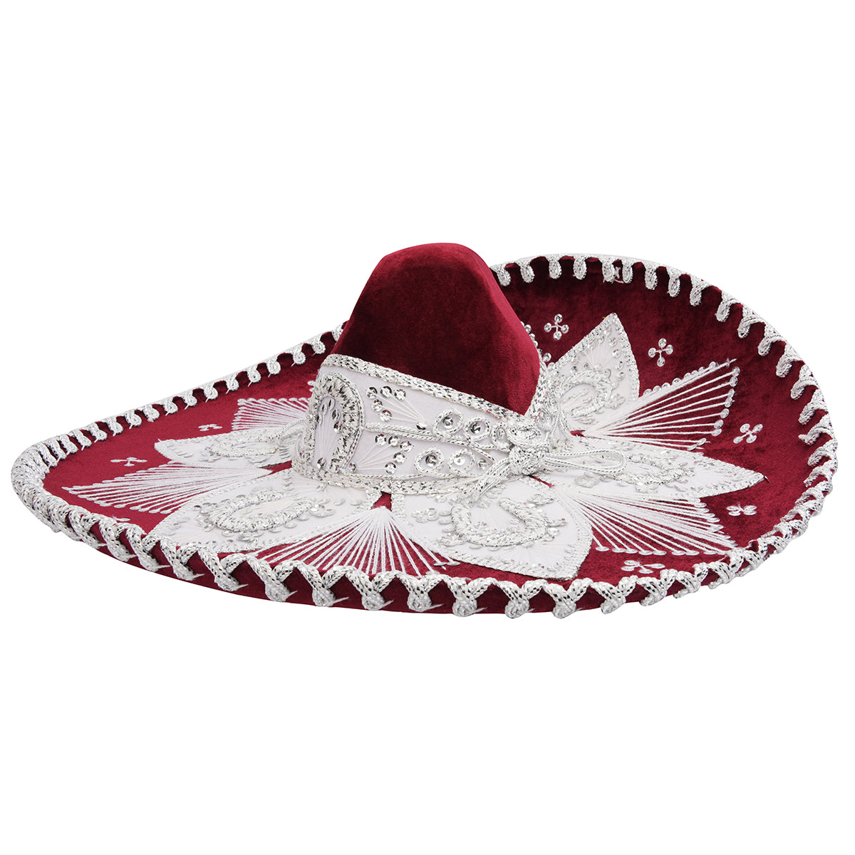 Fine Embroidery Red Silver Mariachi Hat.