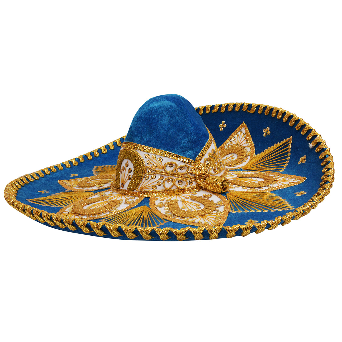 Fine Embroidery Sky Blue & Gold Mariachi Hat.