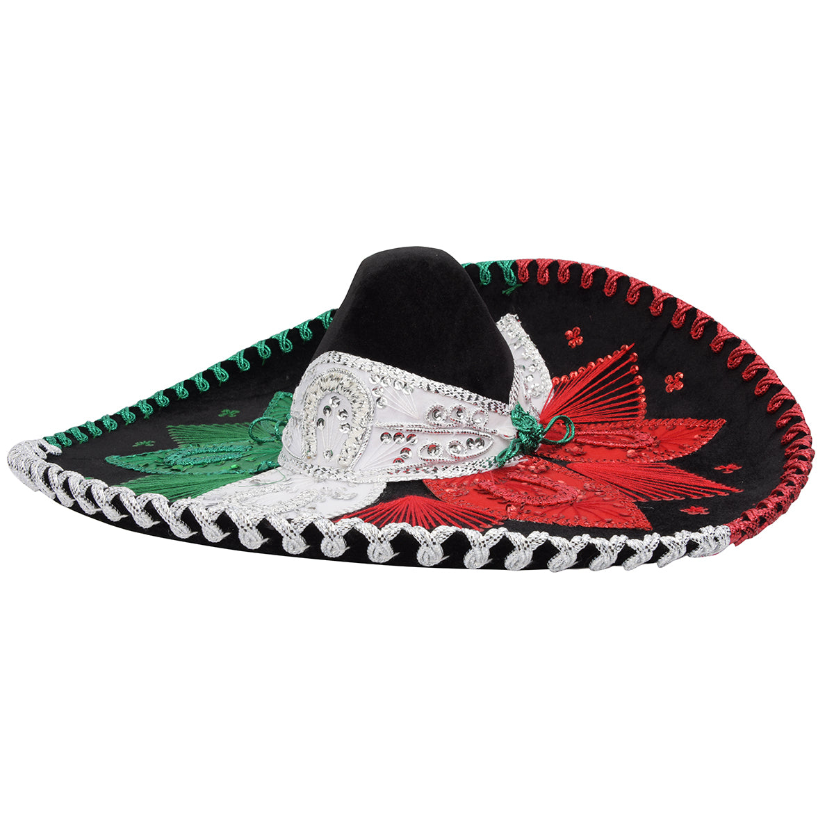 Fine Embroidery Tricolor Mariachi Hat.