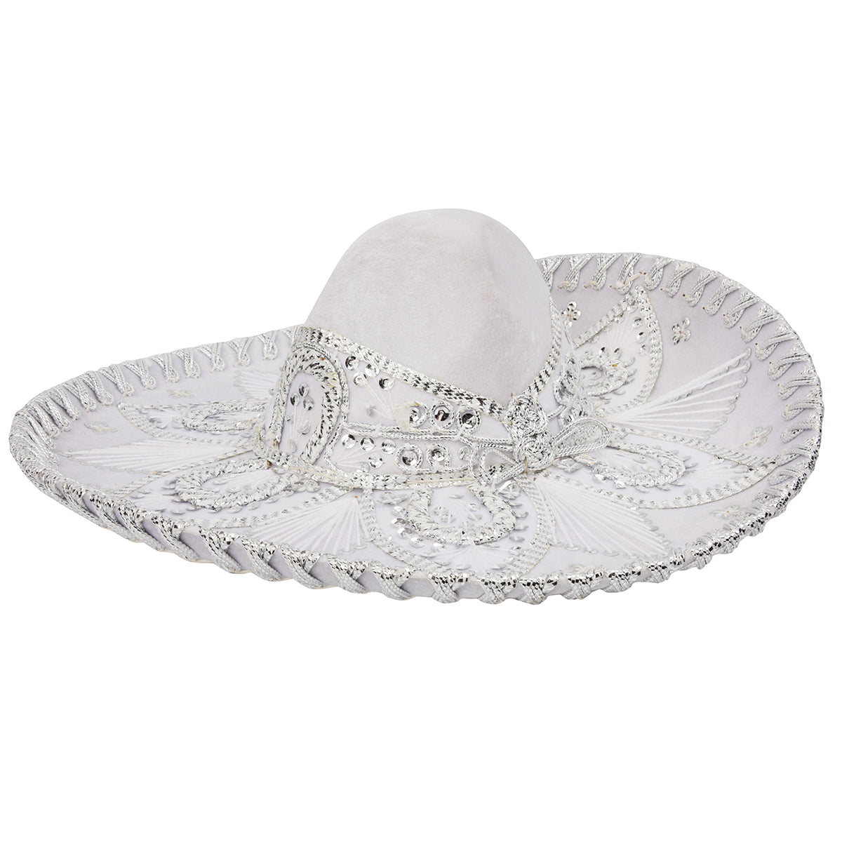 Fine Embroidery White Silver Mariachi Hat,