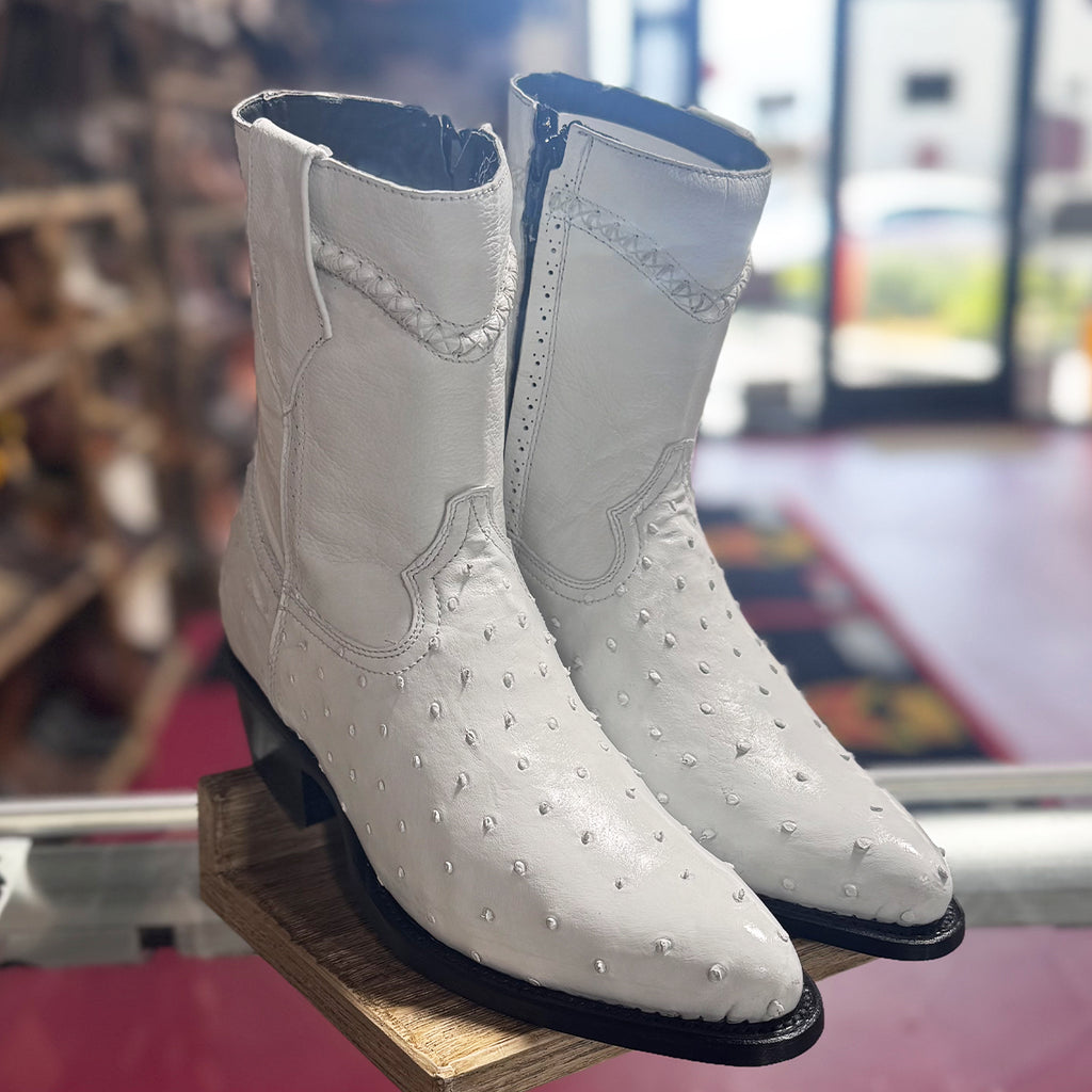 White Ostrich Boots Low Ankle | White Diamonds Boots display picture 1