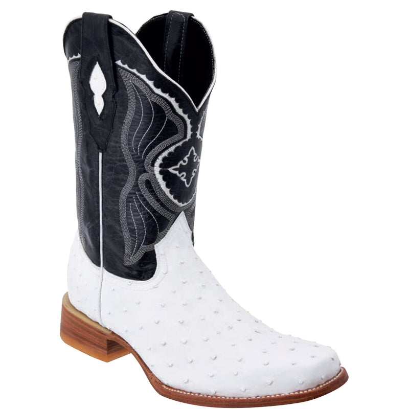 White Square Toe Boot Ostrich Print