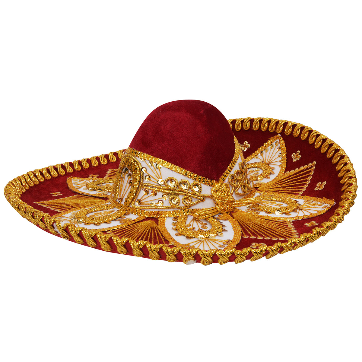 Fine Embroidery Wine Gold Mariachi Hat.