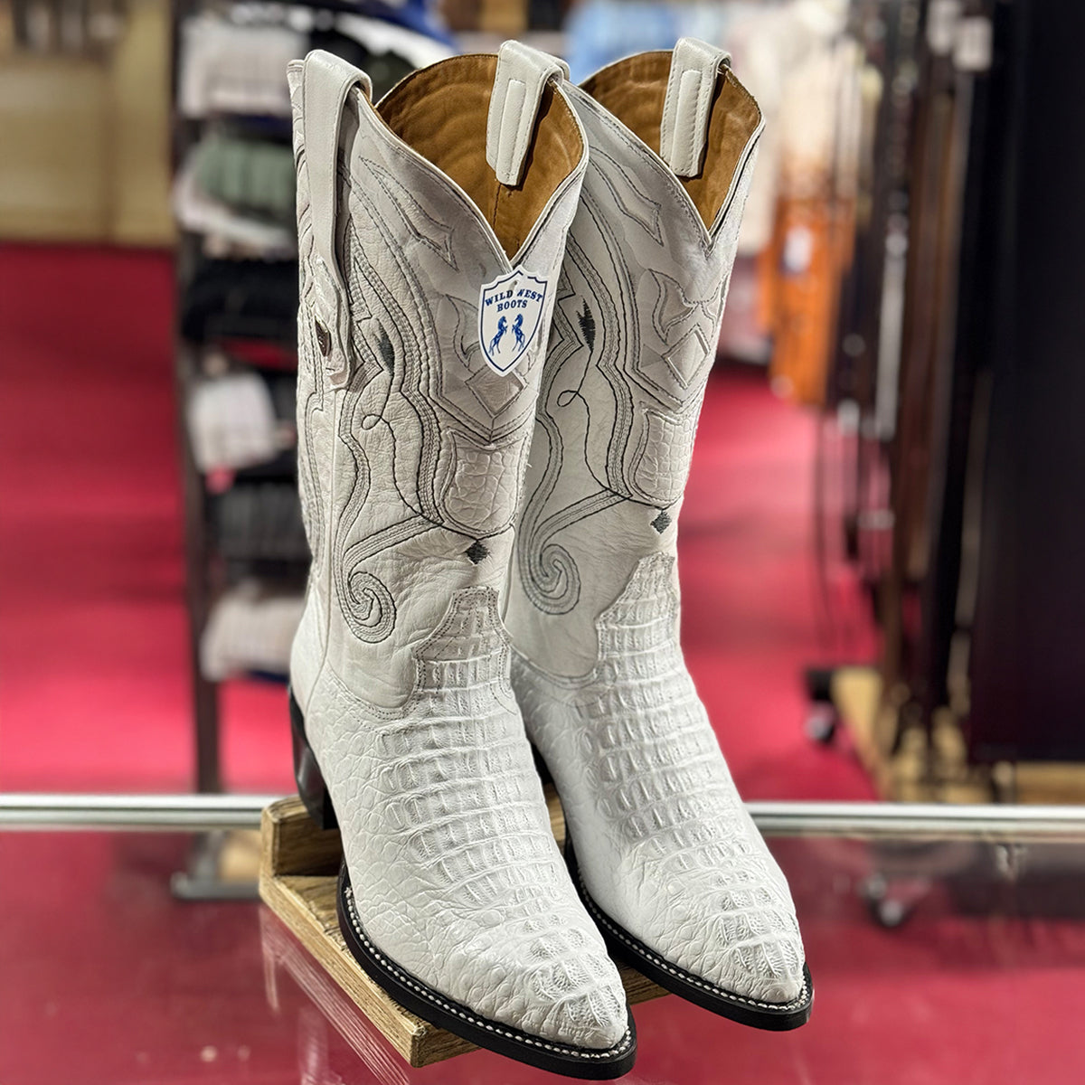 Wild West Men's White Caiman Cowboy Boots J-Toe