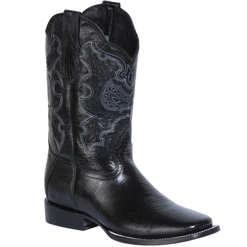 Lizard Print Black Square Toe Cowboy Boot
