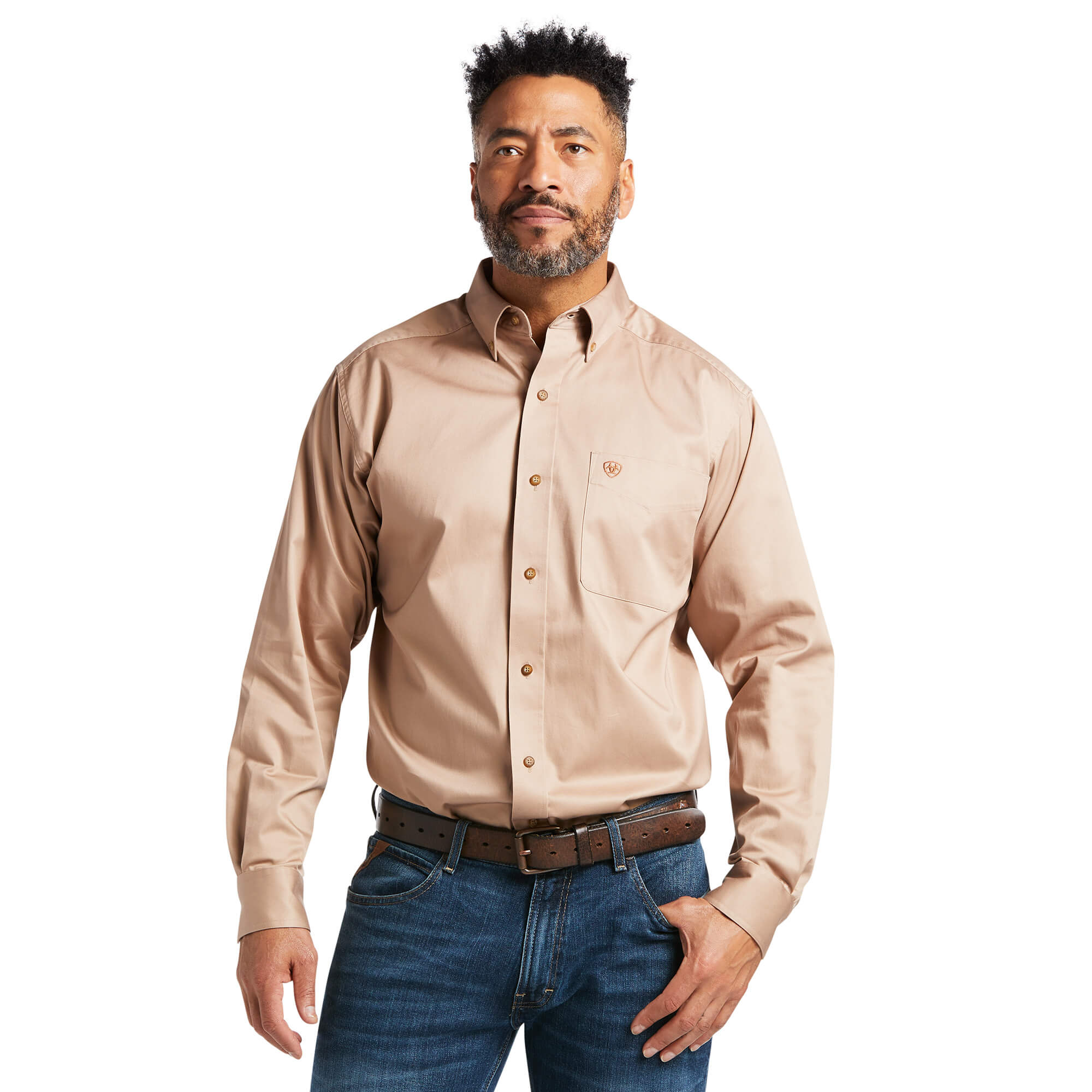 Khaki Solid Twill Classic Fit Shirt