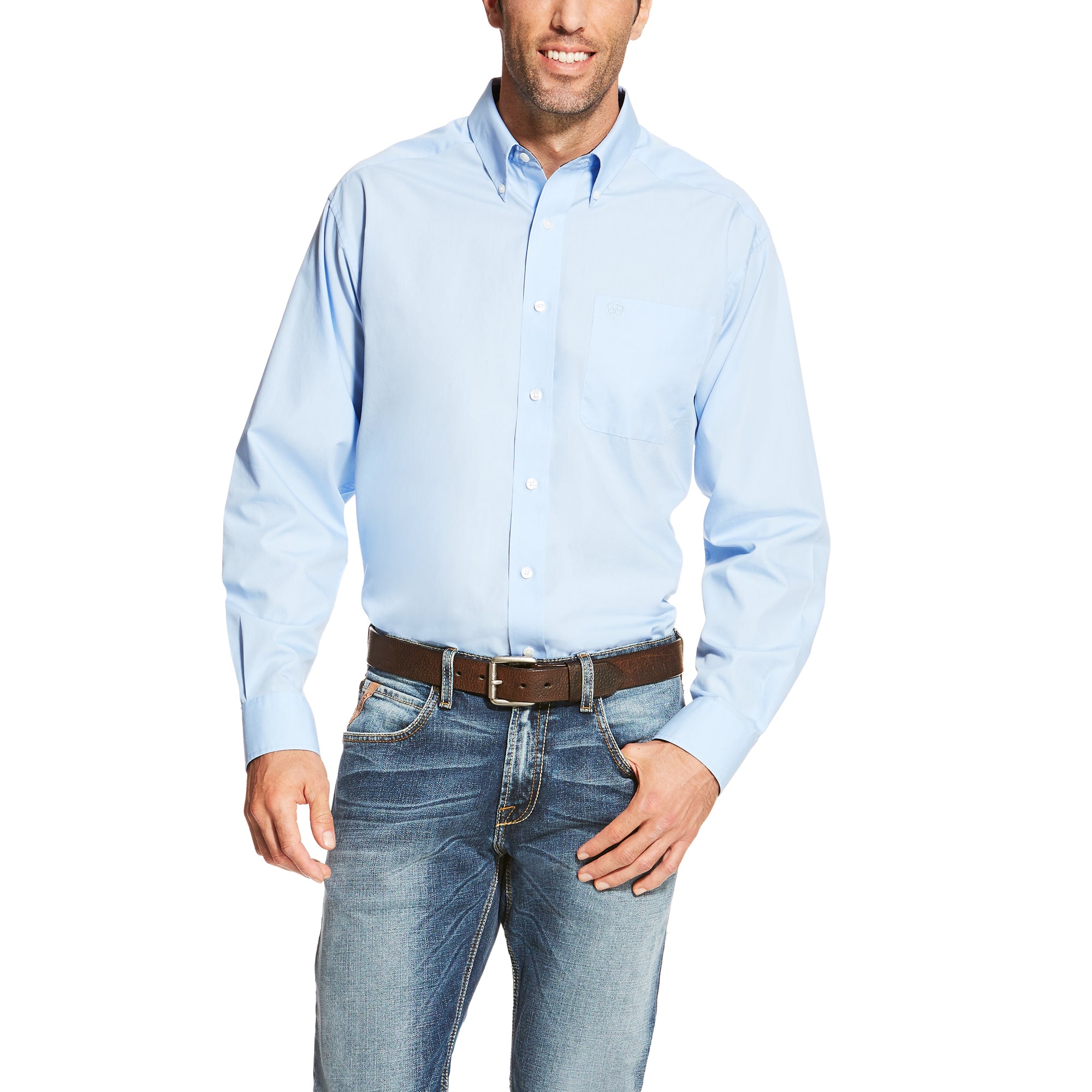 Ariat Men's Wrinkle Free Solid Long Sleeve Light Blue Shirt