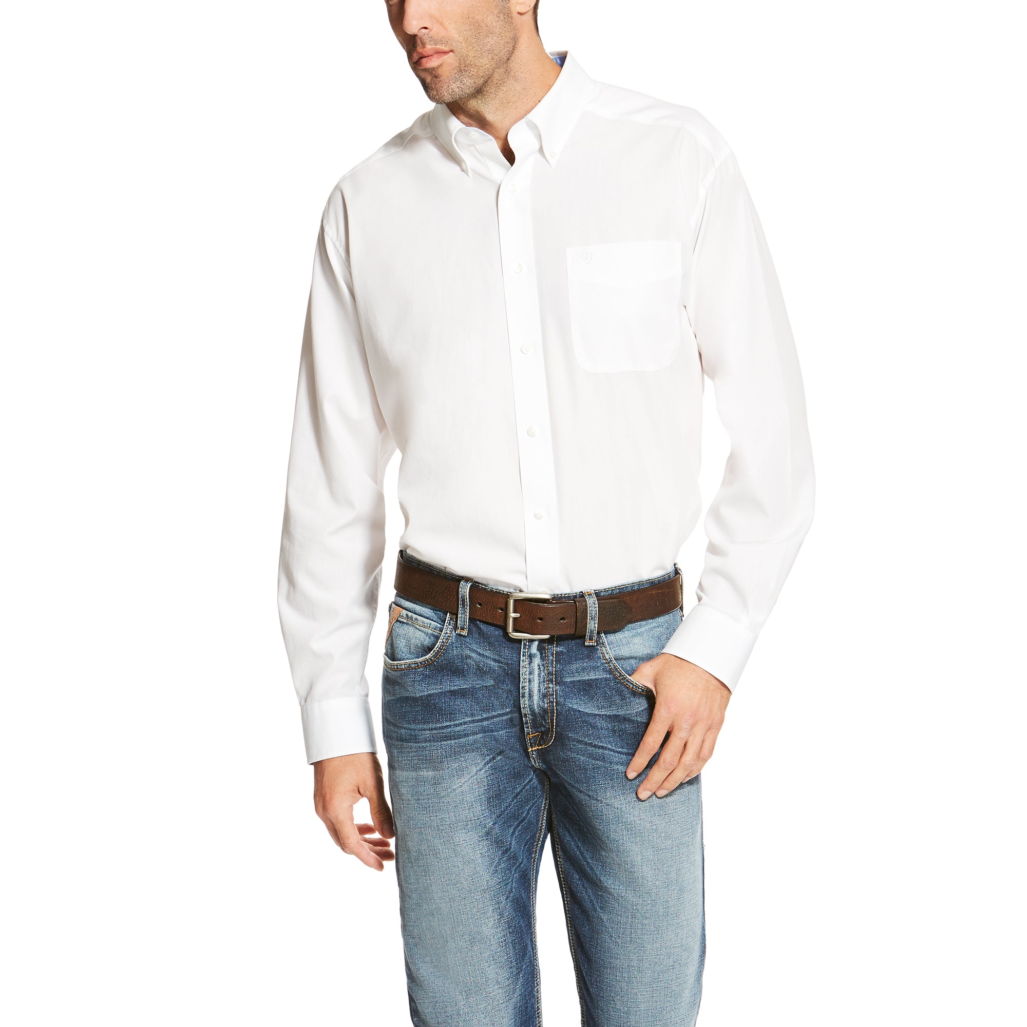 Ariat T-shirt à manches longues uni sans plis blanc pour hommes