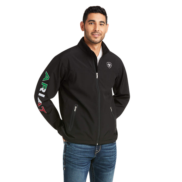 Image of Men's Ariat Black Soft Shell Mexico Jacket.
