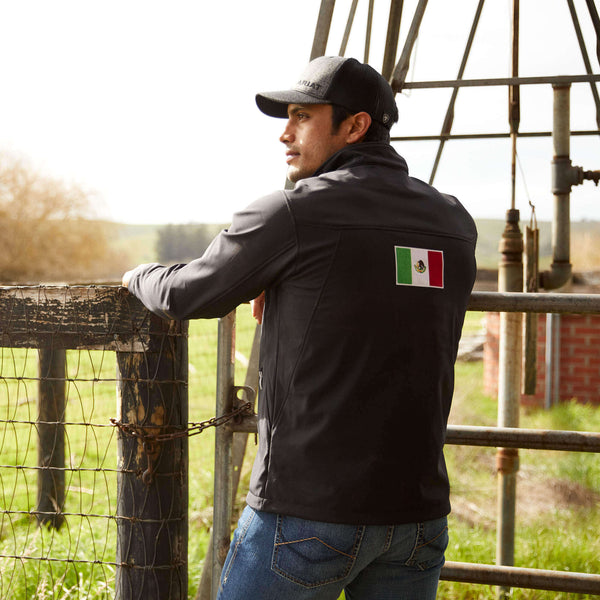 Image back of Men's Ariat Black Soft Shell Mexico Jacket.