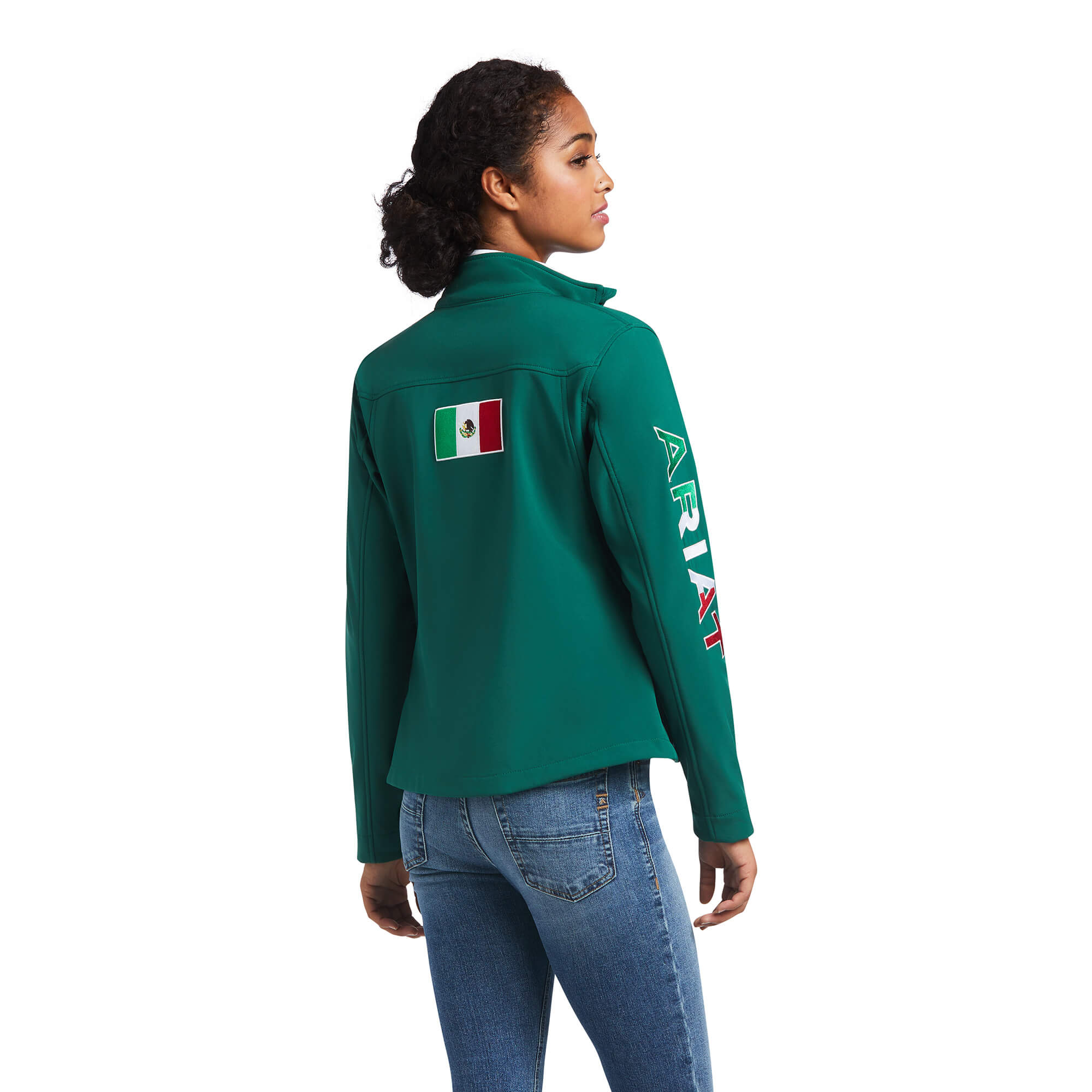 Back of Women's Green Ariat Jacket Mexico Flag
