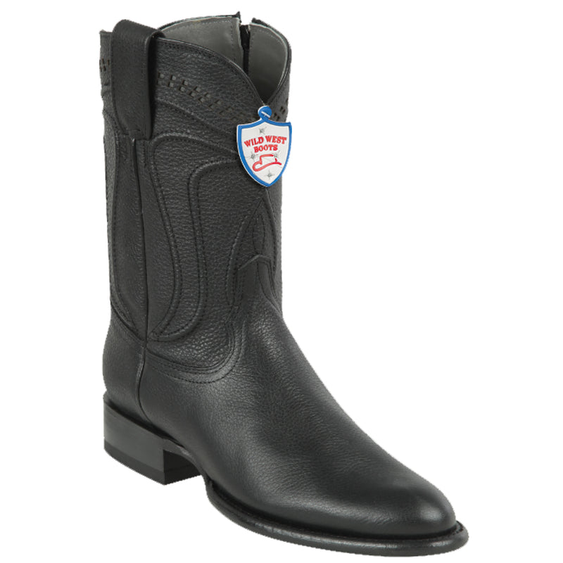 Wild West men's black leather Roper boot with zipper.