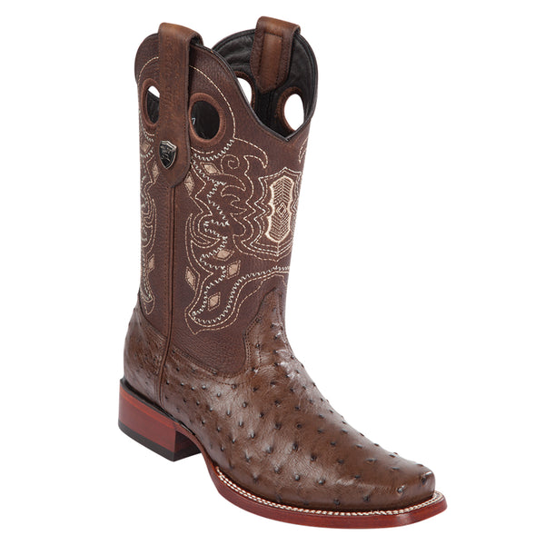 Brown Ostrich Boots Square Toe