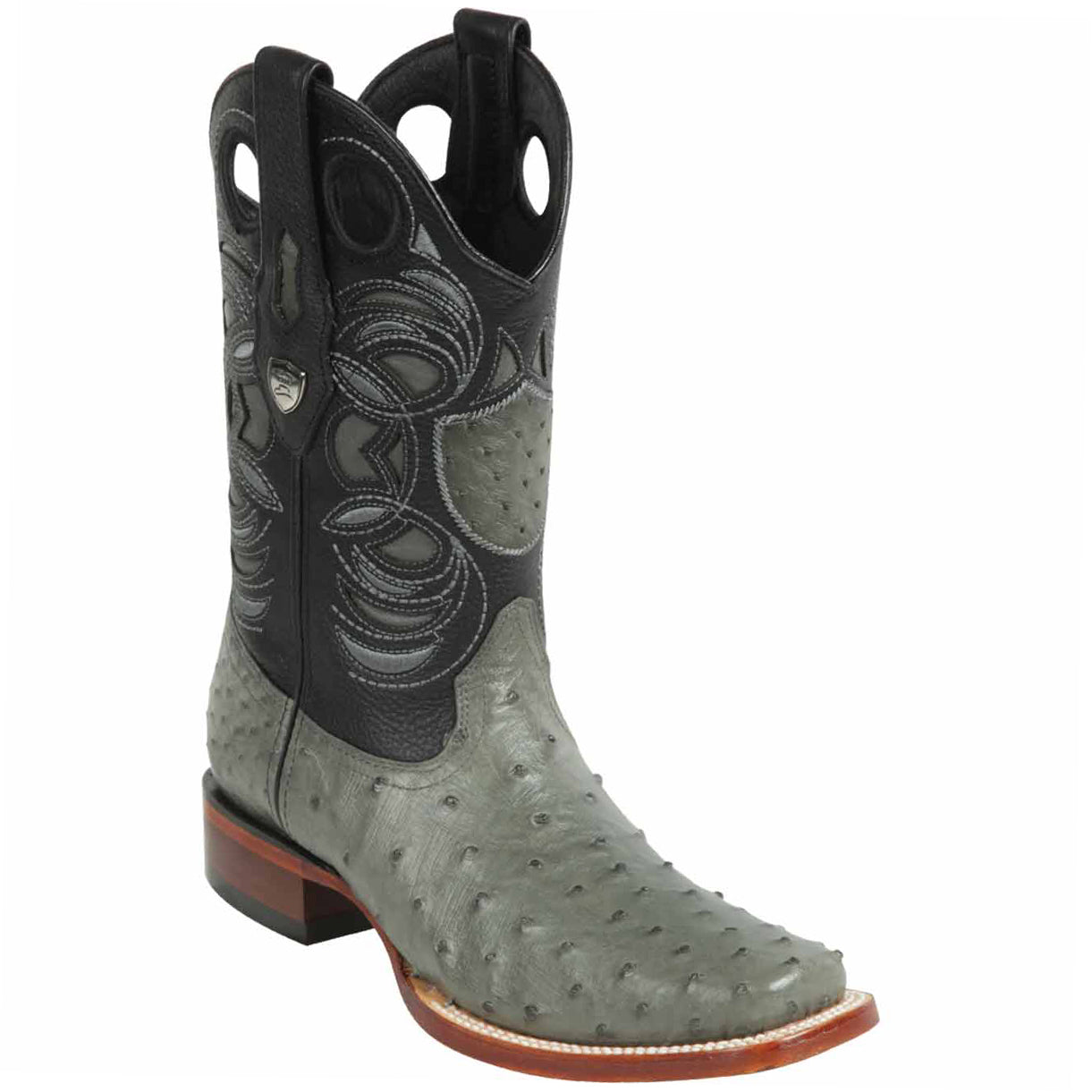 Grey Ostrich Square Toe Boots