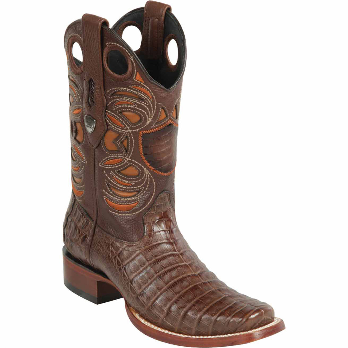 Brown caiman square toe boots