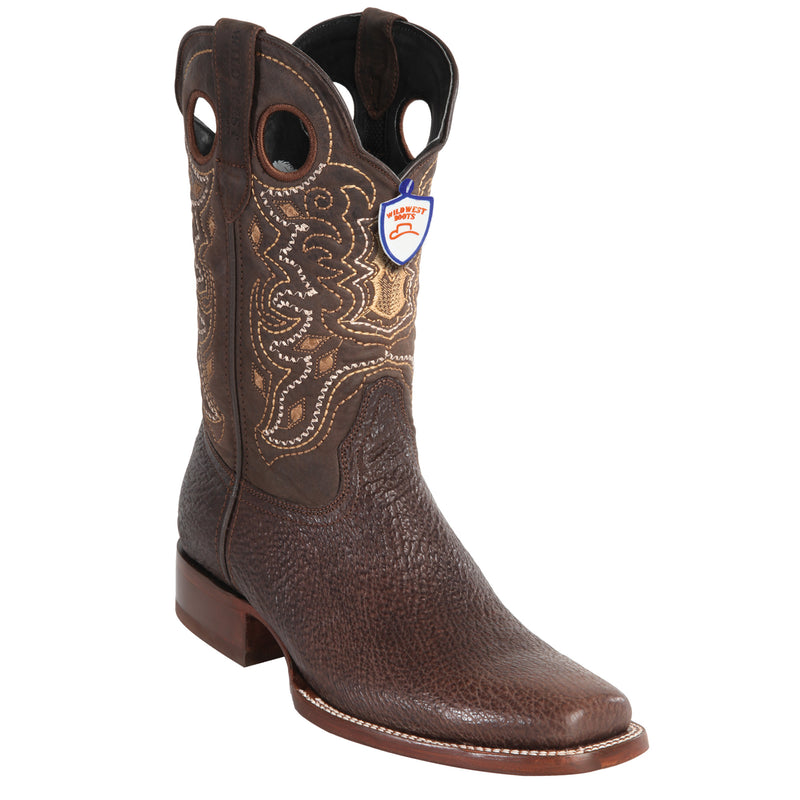 Brown Shark Skin Boots Square Toe