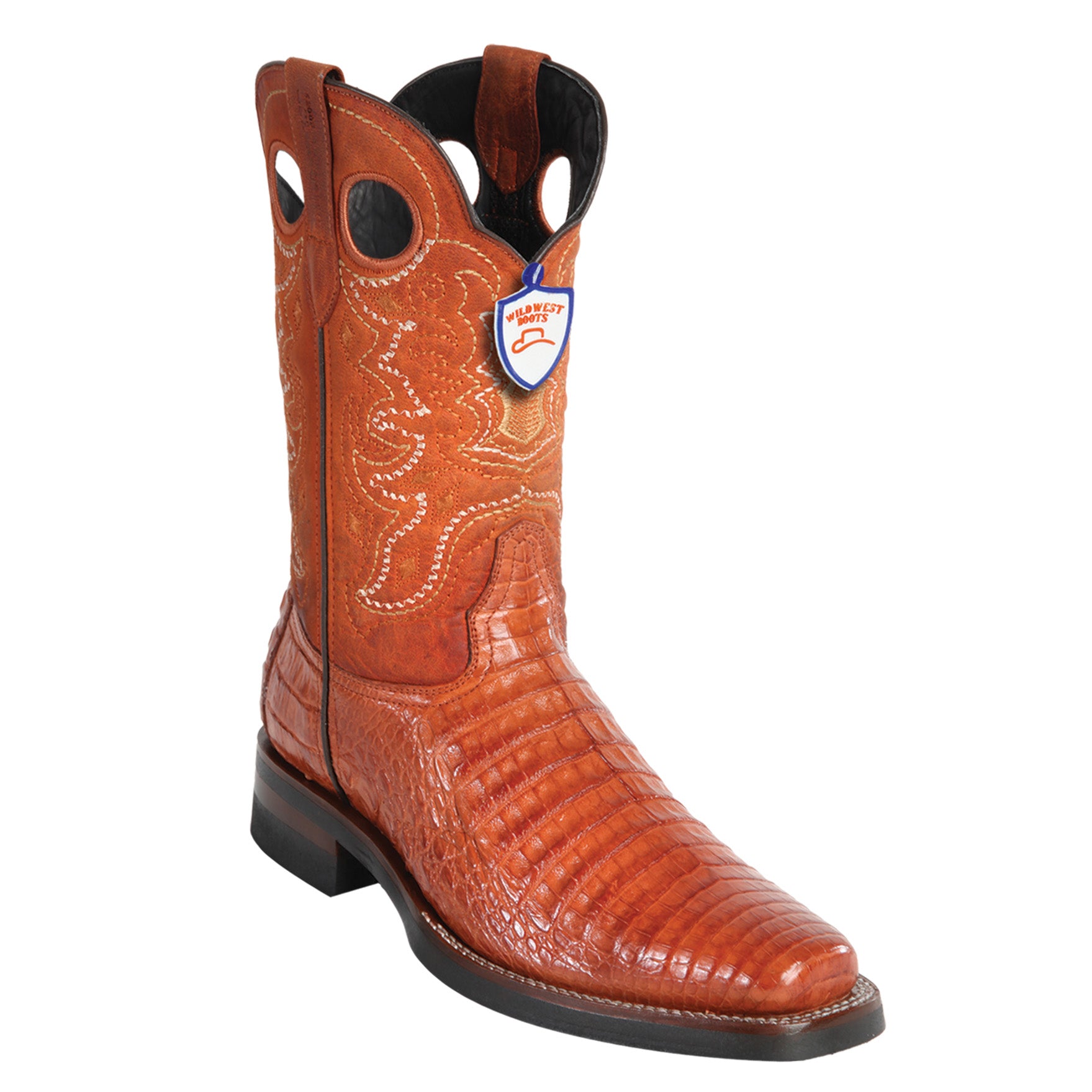 Caiman Belly Boots Square Toe - Cognac