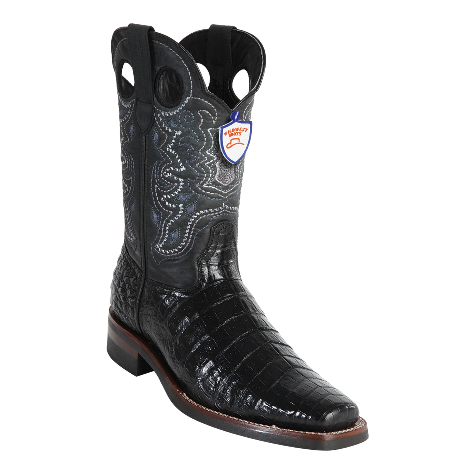 Caiman Belly Boots Square Toe - Black
