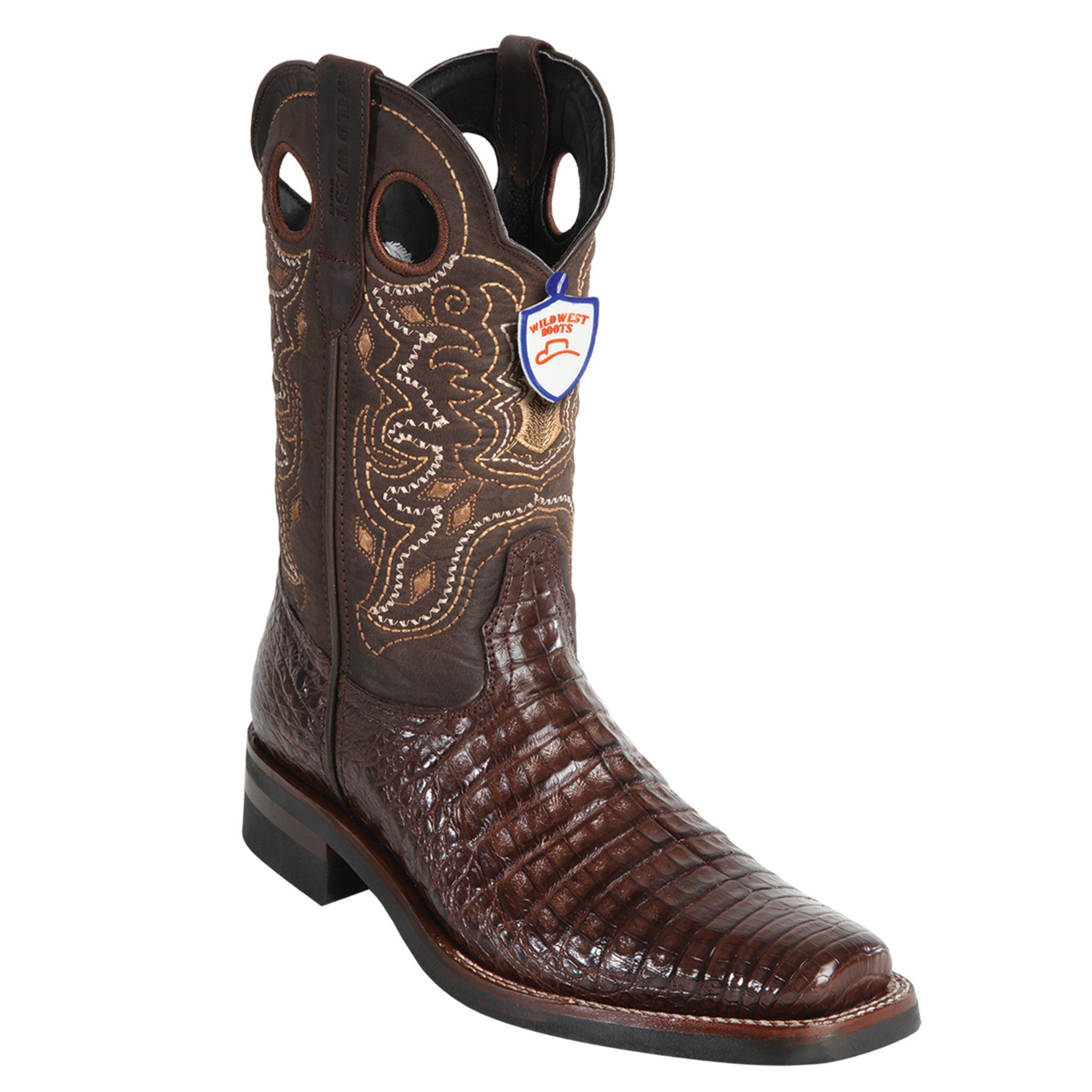 Caiman Belly Boots Square Toe - Brown