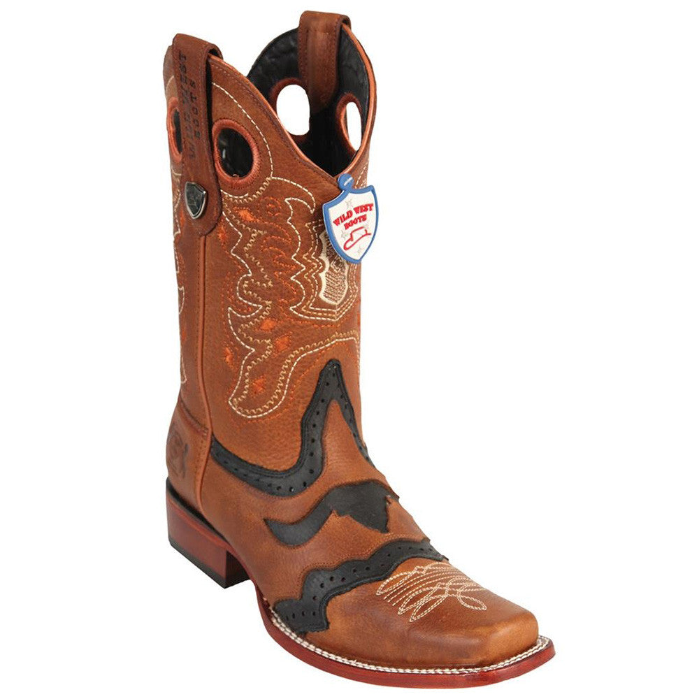 Brown square toe cowboy boots