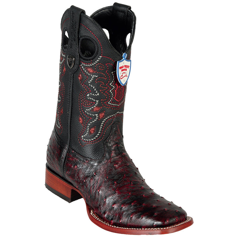 Black Cherry Ostrich Cowboy Boots - Square Toe