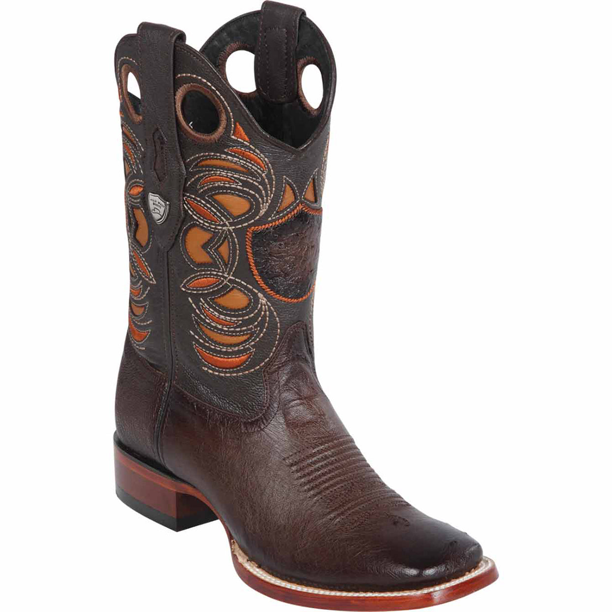 Mens Brown Ostrich Boots Square Toe