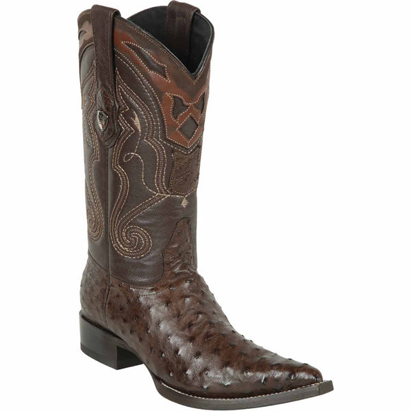 Brown Ostrich Pointy Toe Cowboy Boots