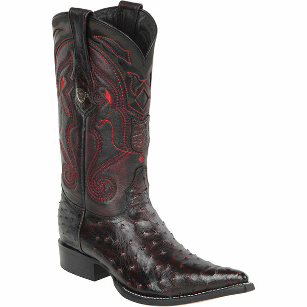 Ostrich Pointed Toe Cowboy Boots - Black Cherry