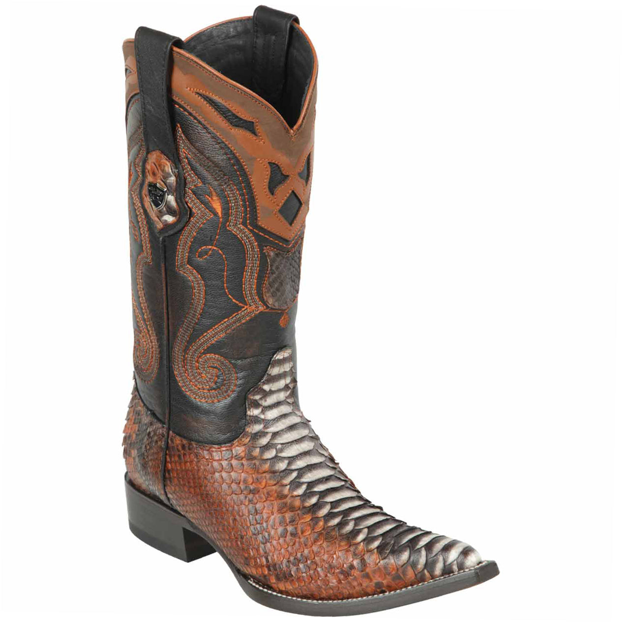 Rustic Cognac Natural Python Snakeskin Cowboy Boots - Pointy Toe