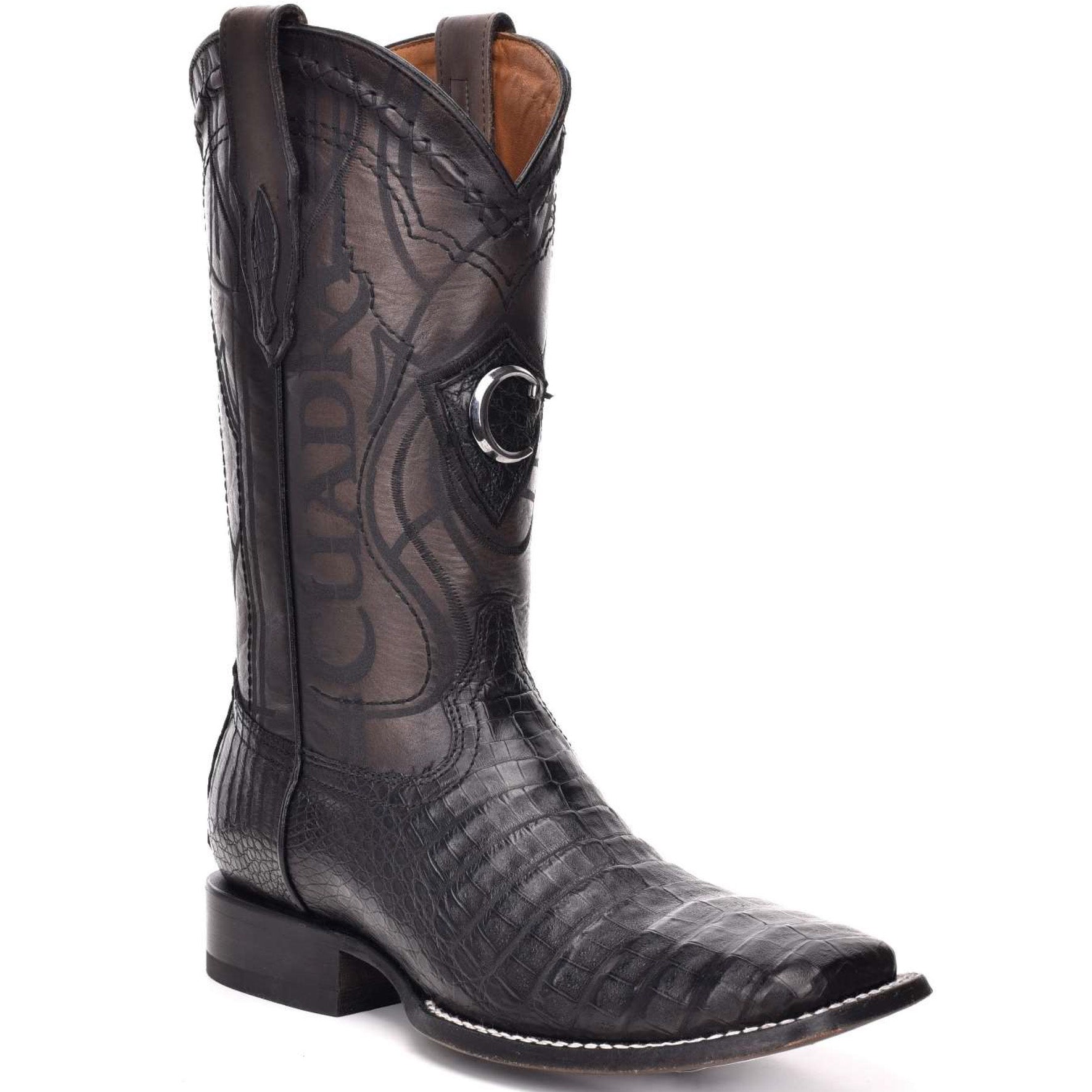 Square Toe Black Caiman Cowboy Boots - Cuadra Boots