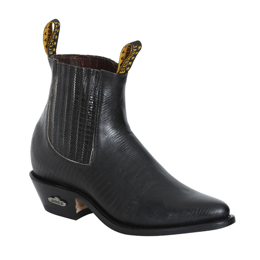 Black Lizard Print Cowboy Ankle Boots