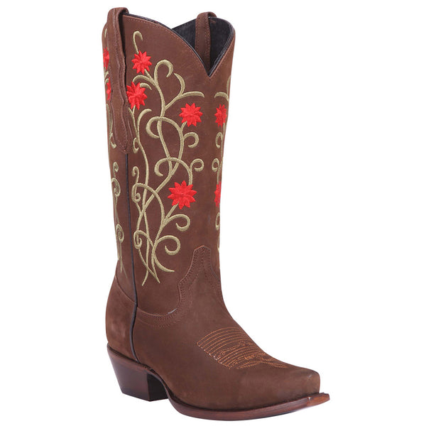El General Flower Suede Snip Toe Cowgirl Boots