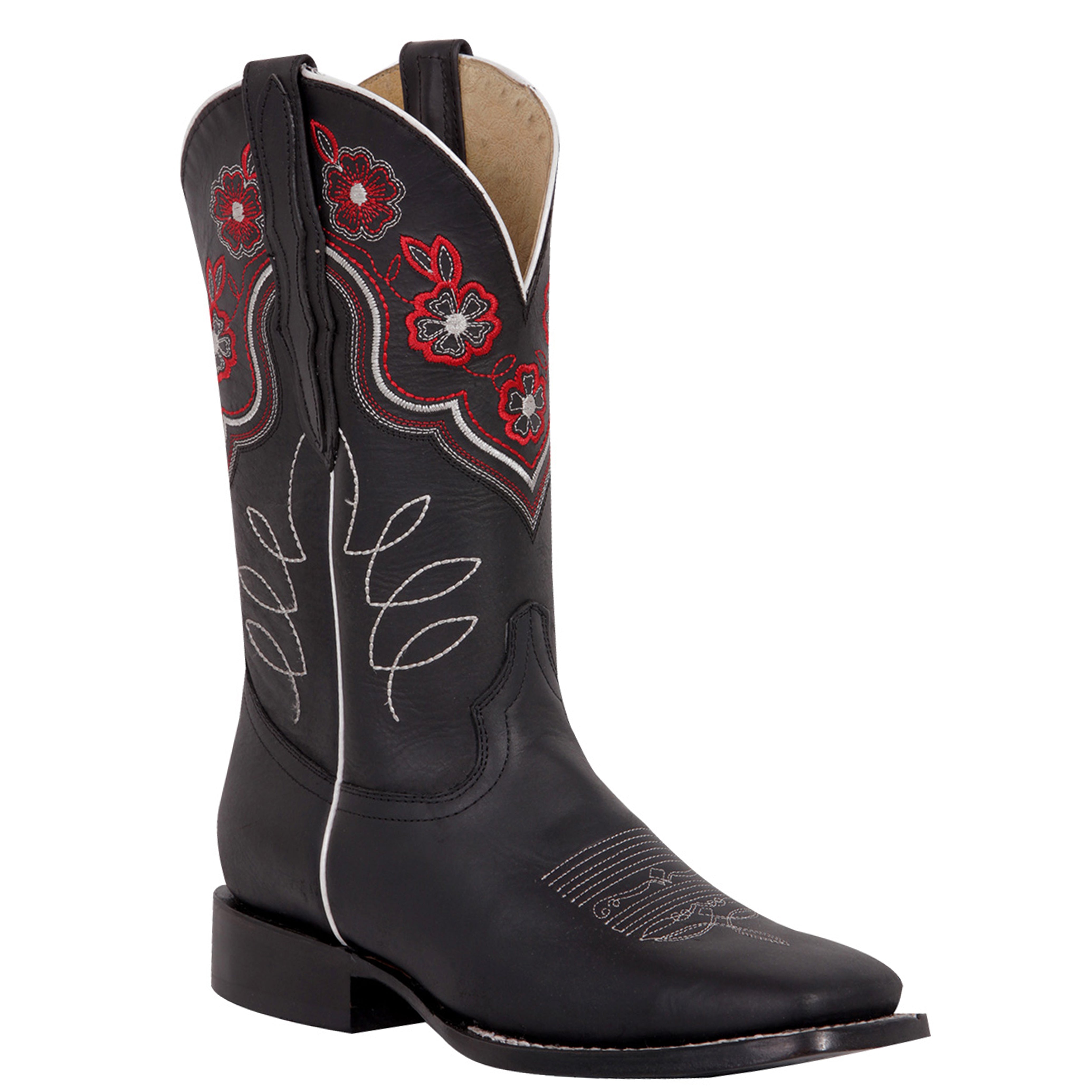 El General Flower Square Toe Cowgirl Boots