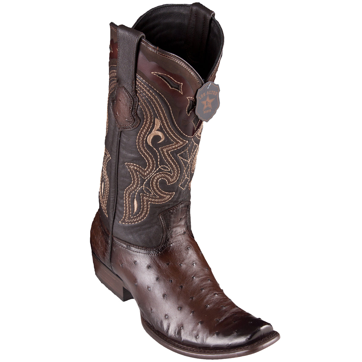 Brown Ostrich Square Toe Boots
