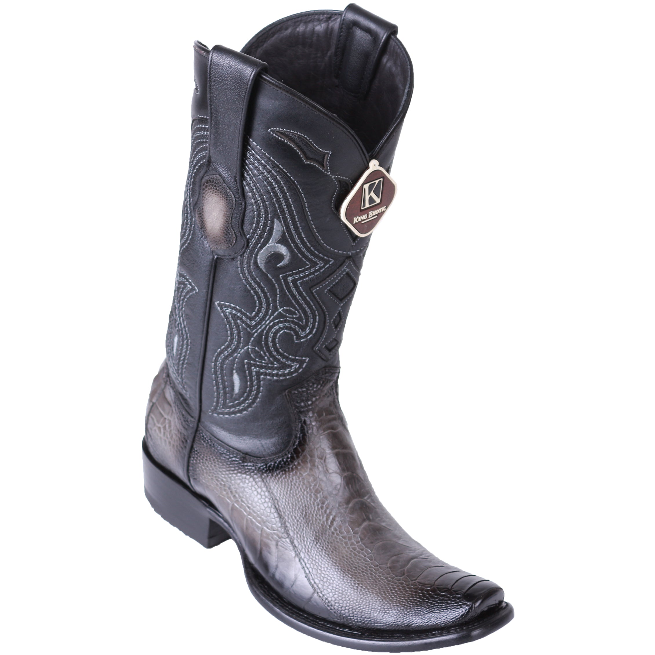 Grey Ostrich Boots Dubai Square Toe - King Exotic Boots