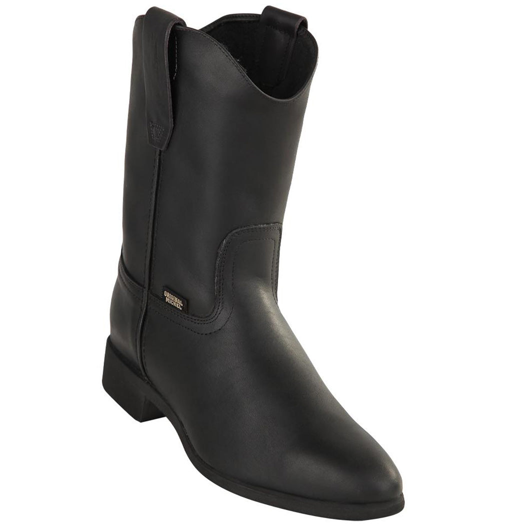 Black Leather Pull On Work Boots Grasso H522 Roper Toe display picture 1
