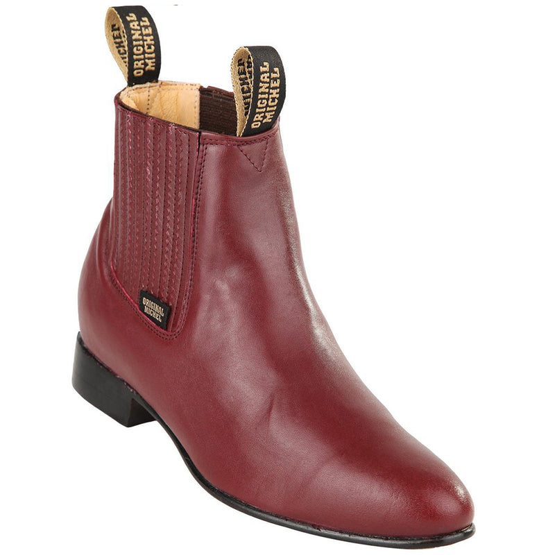Original Michel Men's Burgundy Deer Leather Botines Charros