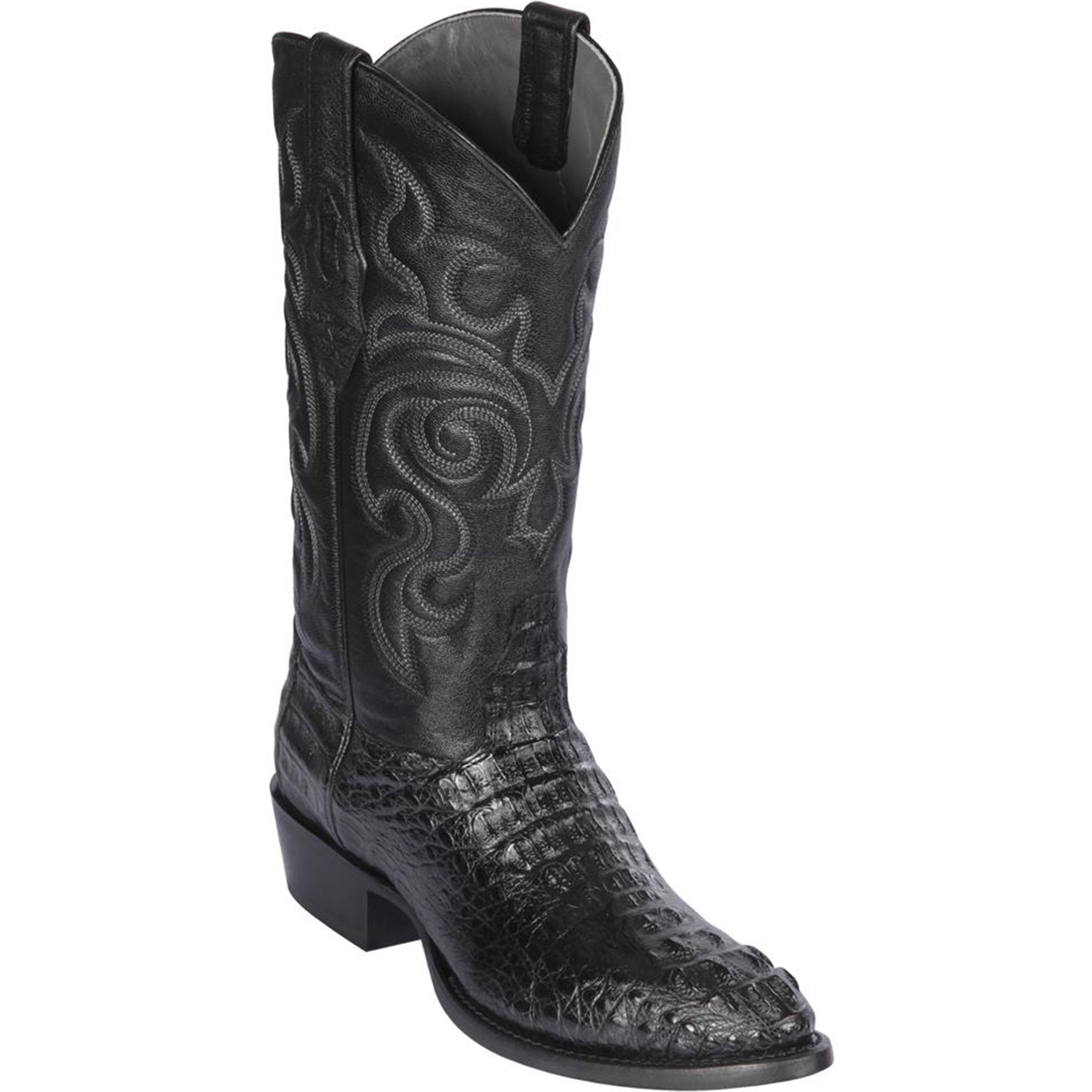 Black Cowboy Boots Caiman Hornback Round Toe - Los Altos Boots