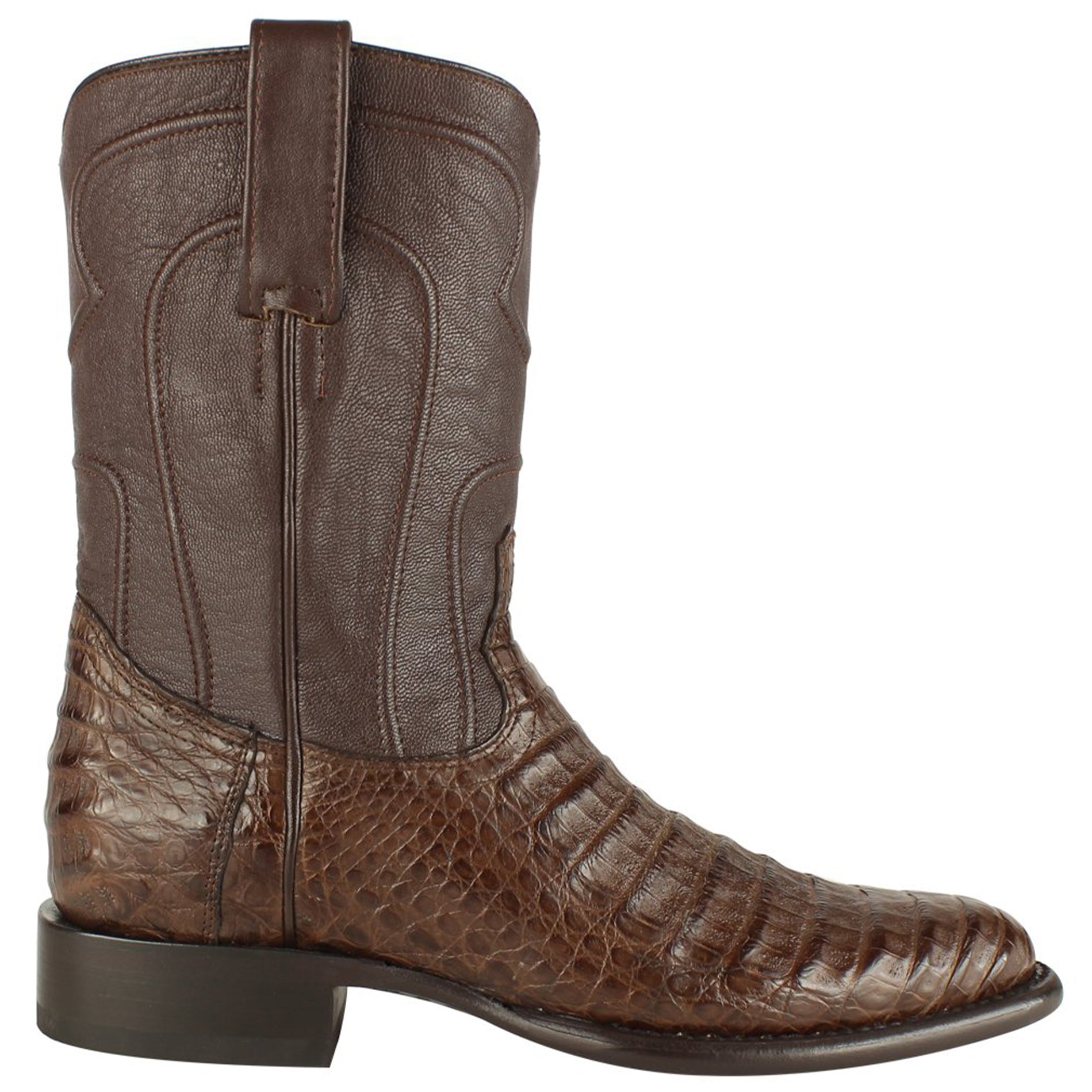 Brown caiman roper boots side view