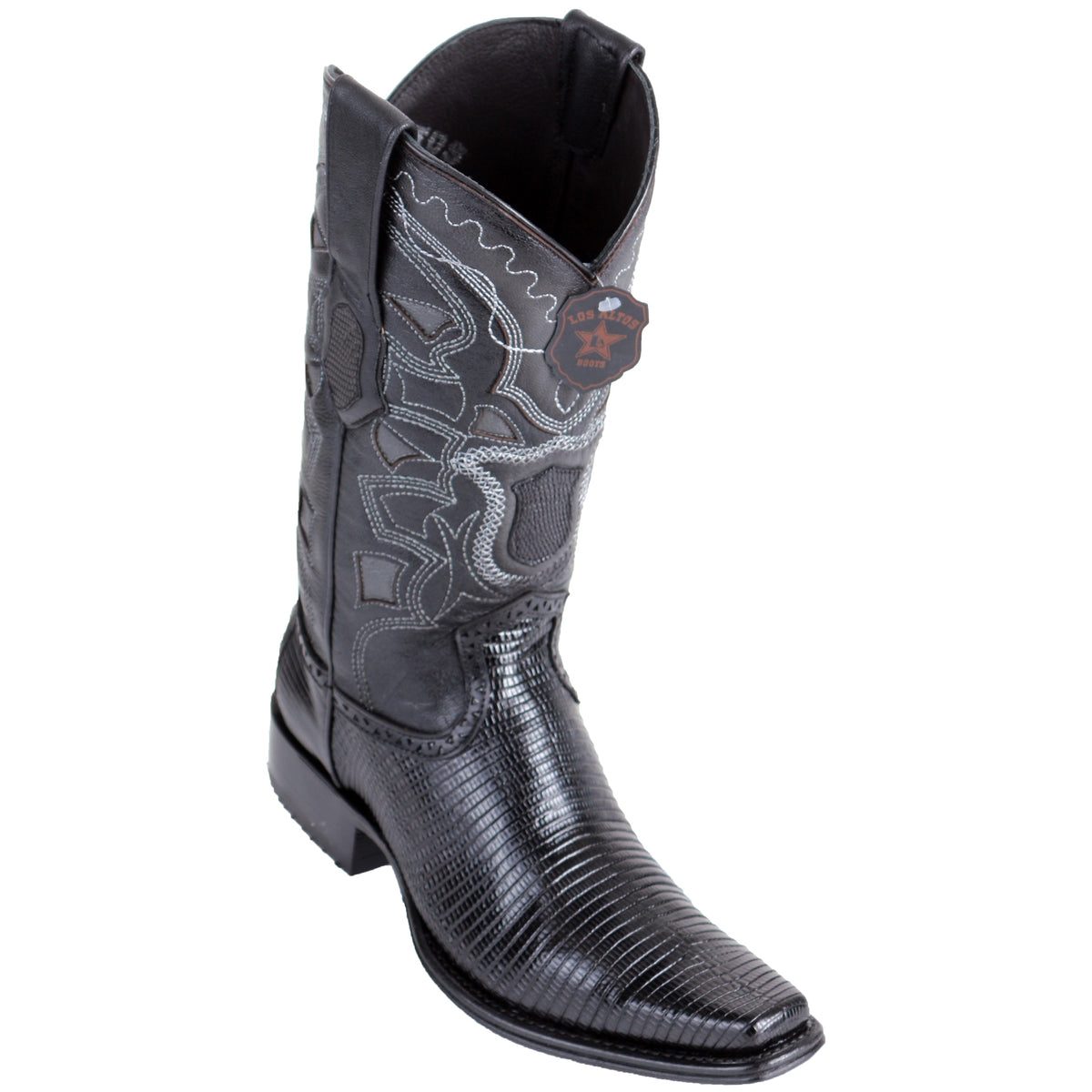 Mens Black Lizard Skin Boots European Square Toe