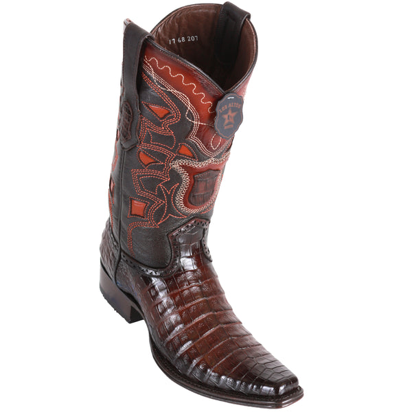 Caiman Skin Boots European Square Toe - Faded Brown - Los Altos Boots